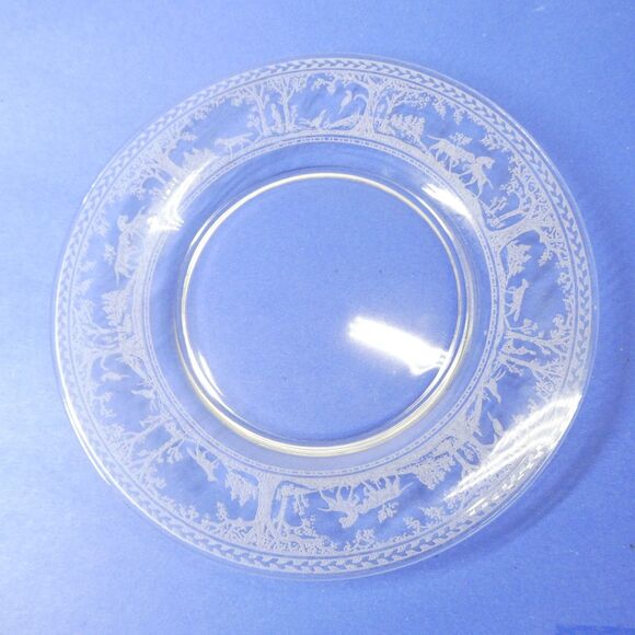 Wheeling Fox and Hounds Etched Glass Hunting Scene - Set 10 Luncheon Plates 8.5" - Picture 3 of 13